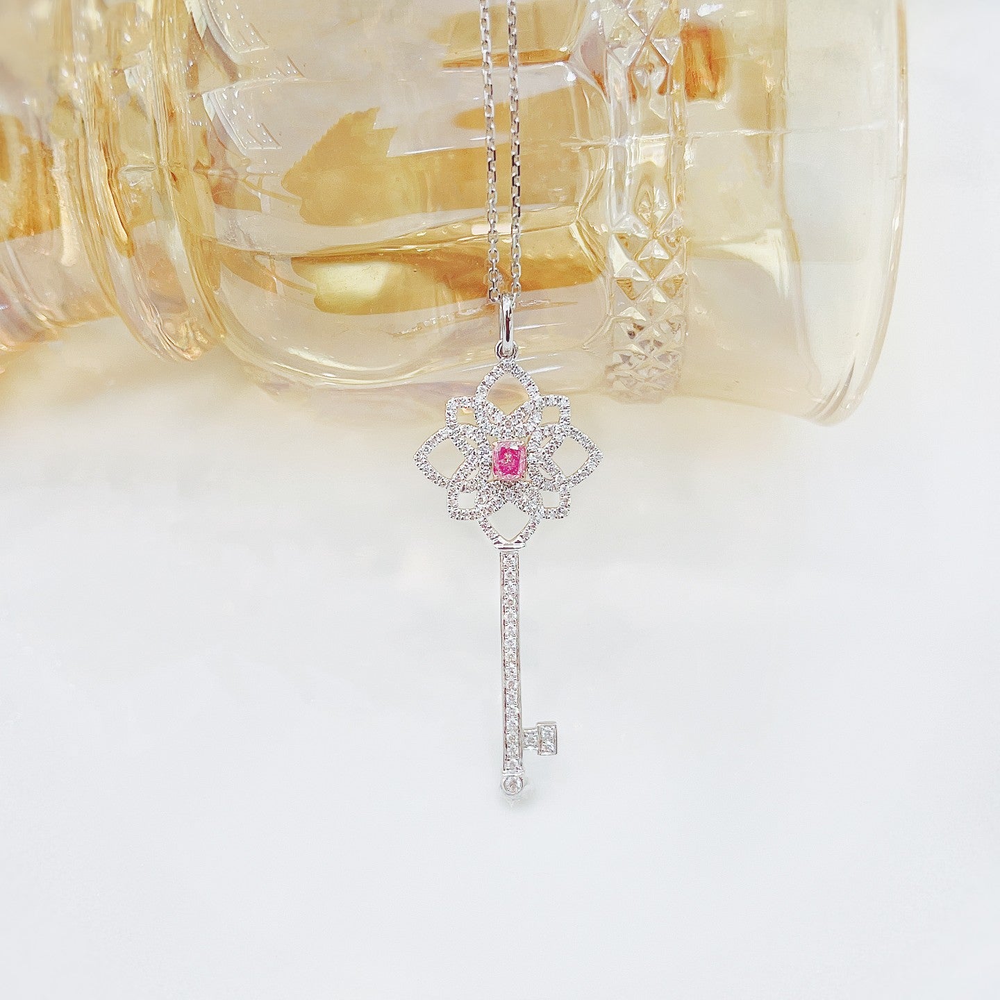 18K Pink Diamond Cushion-Cut Key Pendant Jewelry - Pink Diamond Necklace