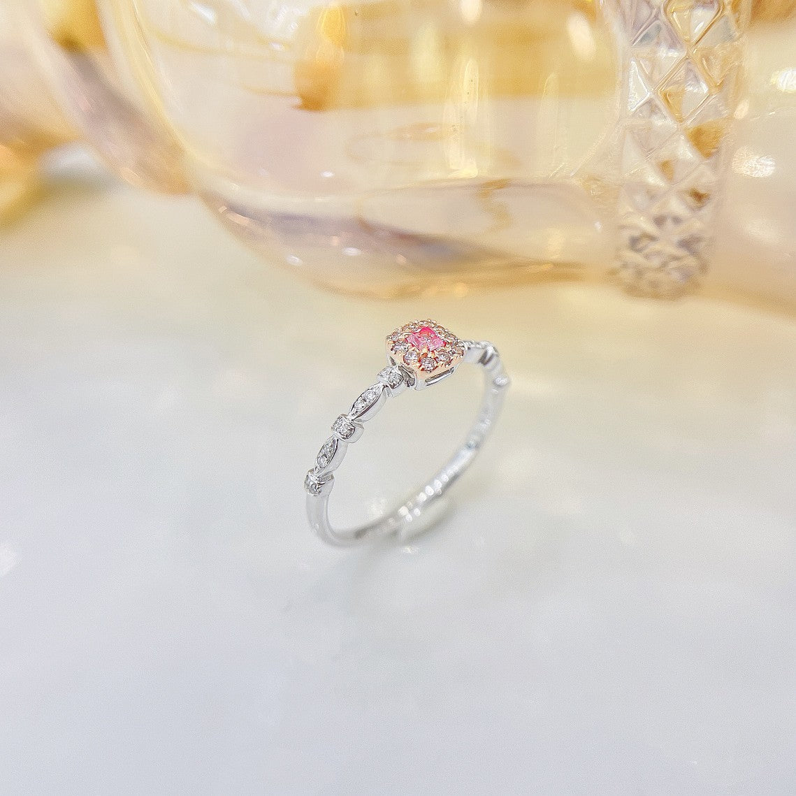 18K Pink Diamond Cushion-Cut Minimalist Ring - Exquisite Jewelry - Pink Diamond Ring