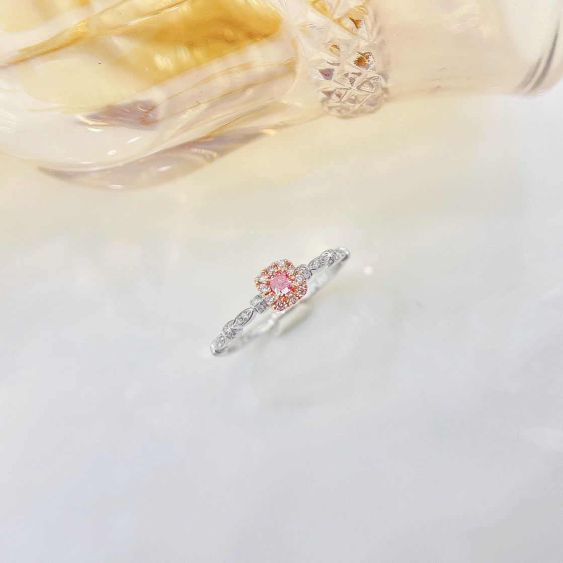 18K Pink Diamond Cushion-Cut Minimalist Ring - Exquisite Jewelry - Pink Diamond Ring