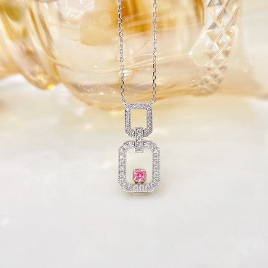 18K Pink Diamond Cushion-Cut Ocean Warm Necklace - Exquisite Jewelry - Pink Diamond Necklace