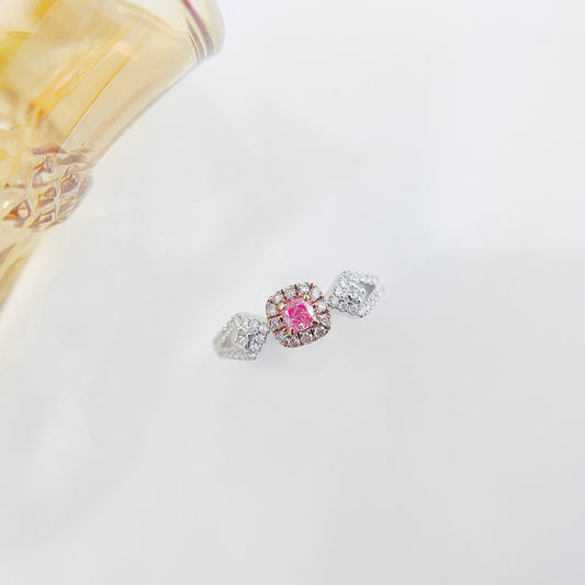 18K Pink Diamond Cushion Cut Rhombus Ring - Premium Jewelry - Pink Diamond Ring