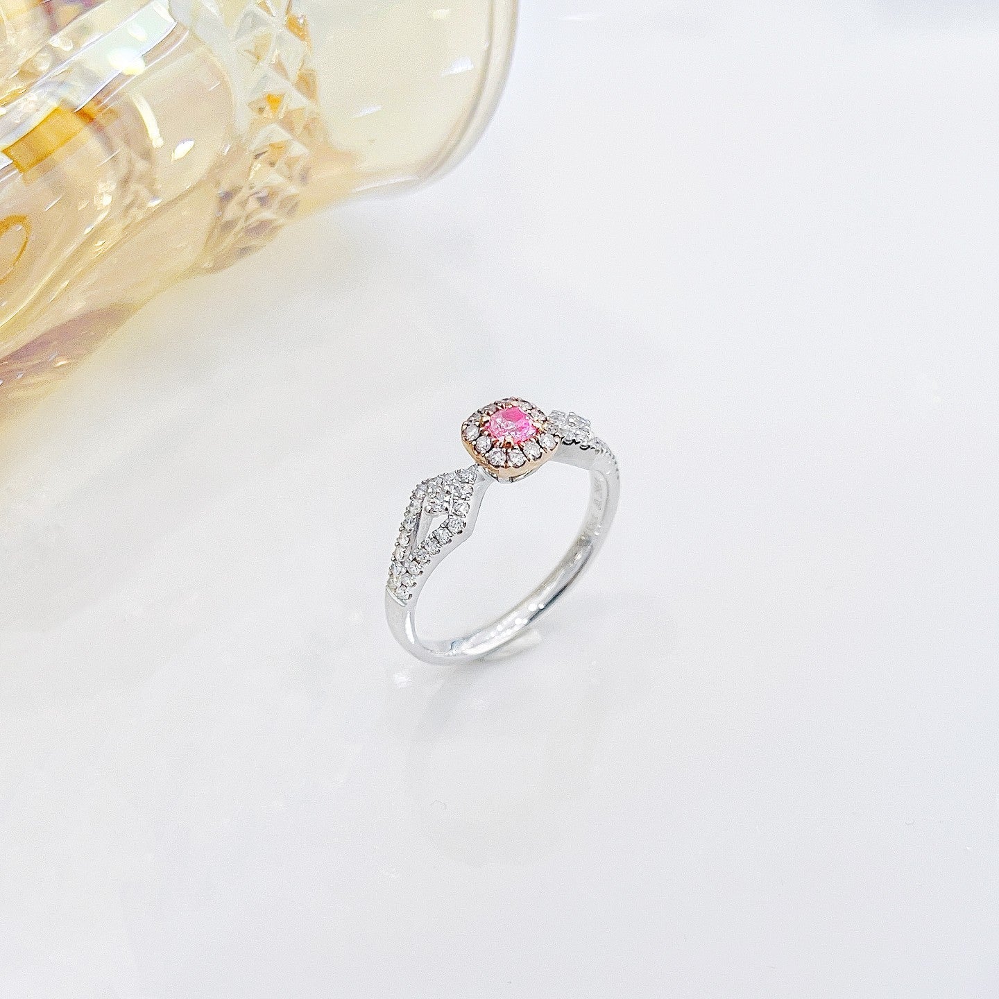 18K Pink Diamond Cushion Cut Rhombus Ring - Premium Jewelry - Pink Diamond Ring