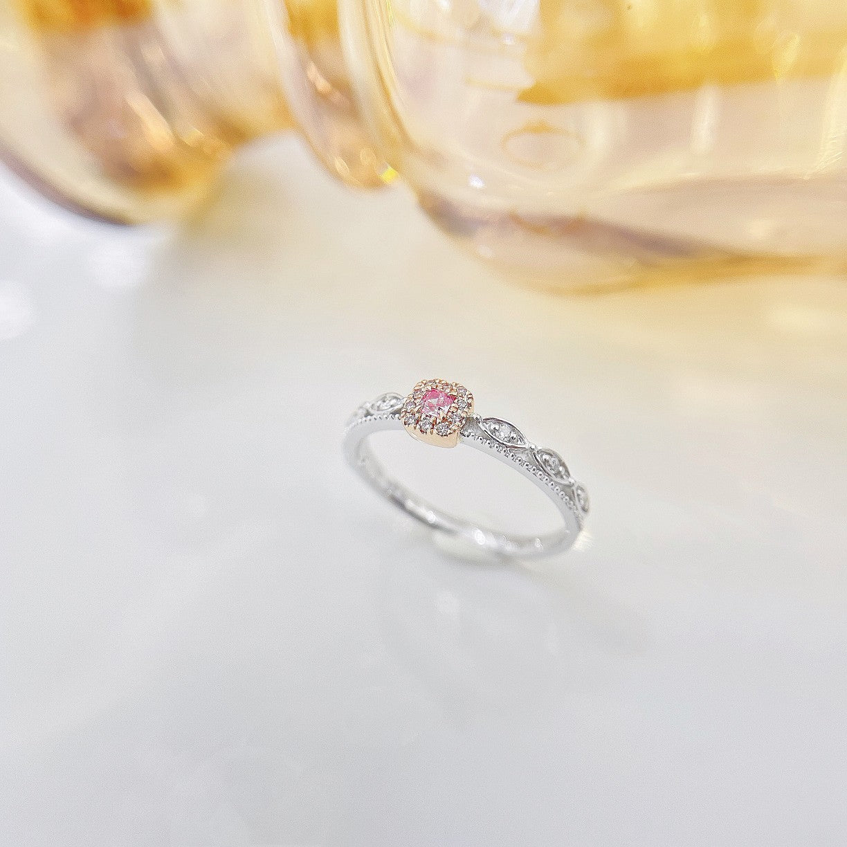 18K Pink Diamond Cushion-Cut Ring - Exquisite Jewelry Piece - Pink Diamond Ring