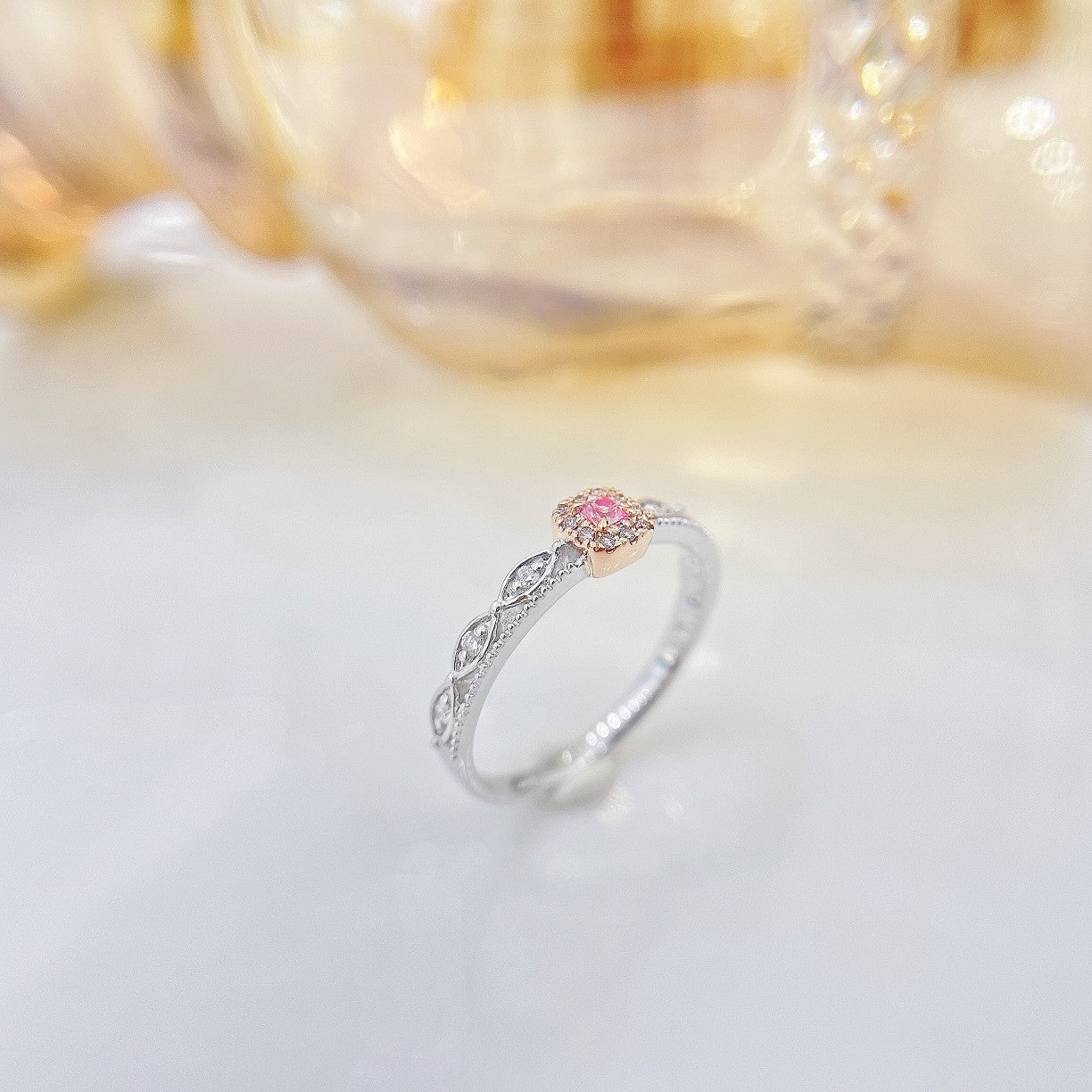 18K Pink Diamond Cushion-Cut Ring - Exquisite Jewelry Piece - Pink Diamond Ring