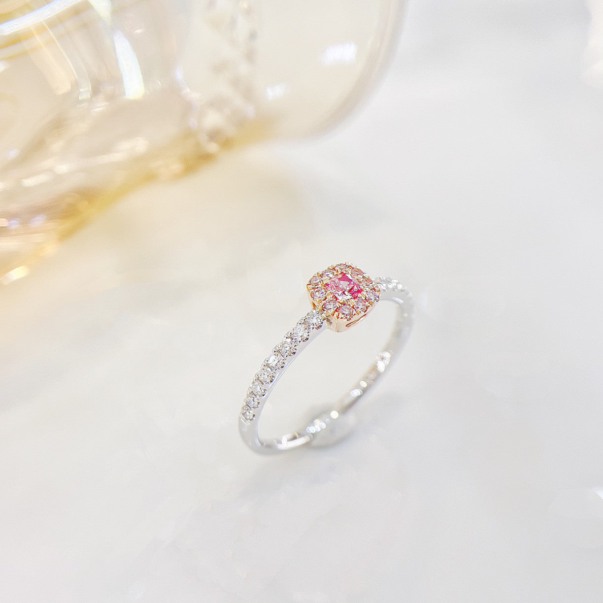 18K Pink Diamond Cushion Cut Ring - Luxurious Jewelry Piece - Pink Diamond Ring