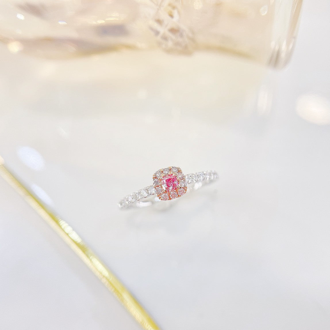 18K Pink Diamond Cushion Cut Ring - Luxurious Jewelry Piece - Pink Diamond Ring