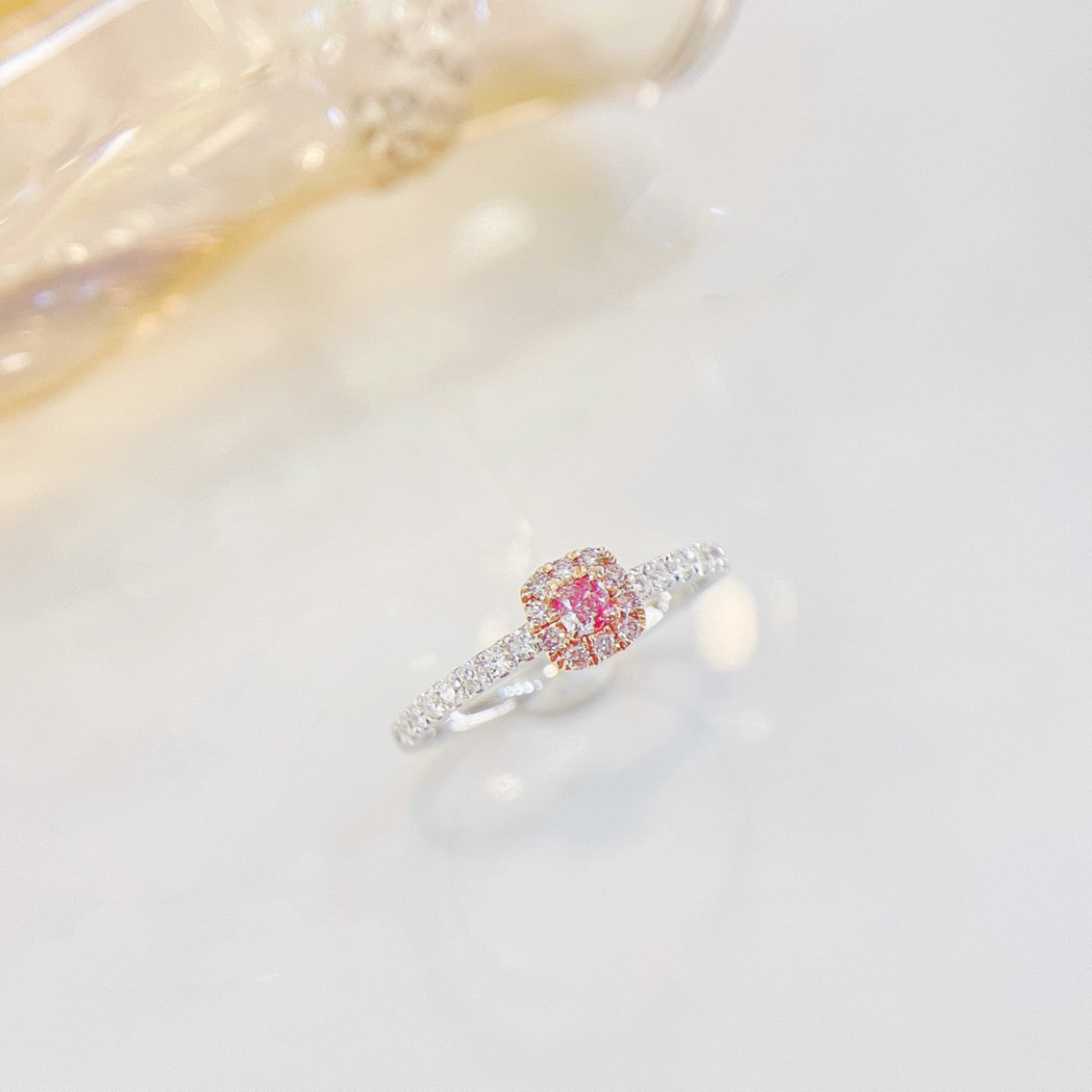 18K Pink Diamond Cushion Cut Ring - Luxurious Jewelry Piece - Pink Diamond Ring