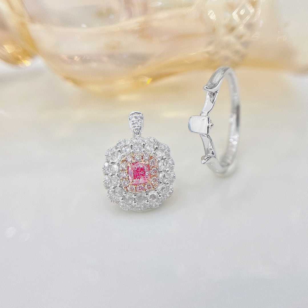 18K Pink Diamond Cushion-Cut Rose Gold Round Diamond Two-Way Wear Jewelry - Pink Diamond Ring