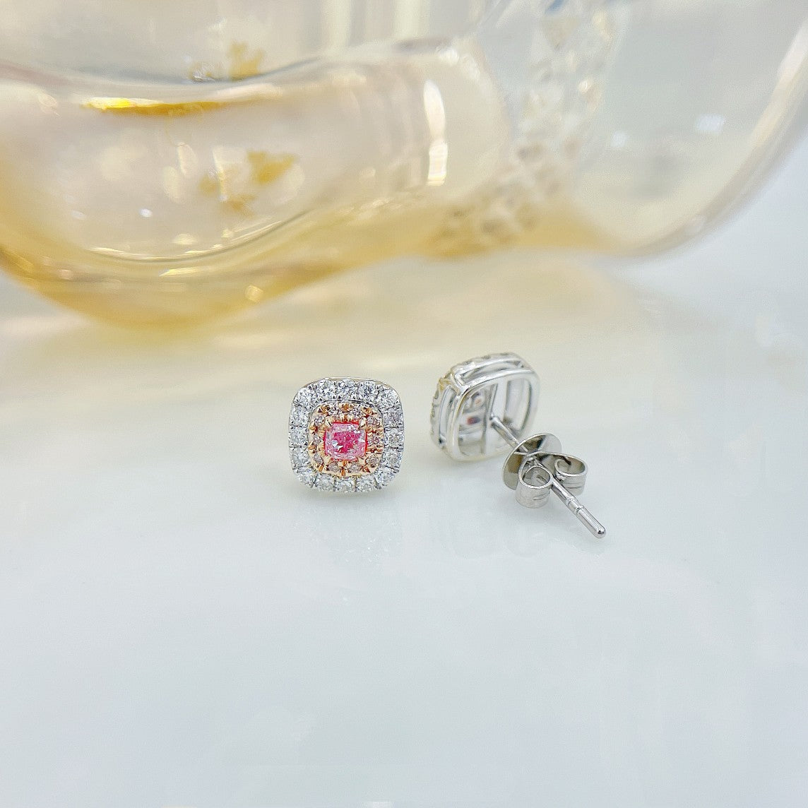 18K Pink Diamond Cushion-Cut Stud Earrings - Jeweler.Jewelry