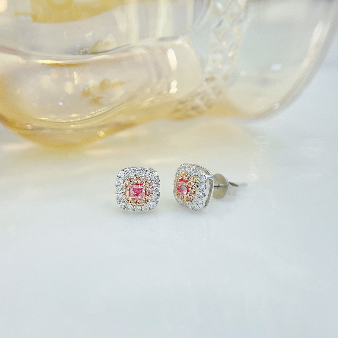 18K Pink Diamond Cushion-Cut Stud Earrings - Jeweler.Jewelry