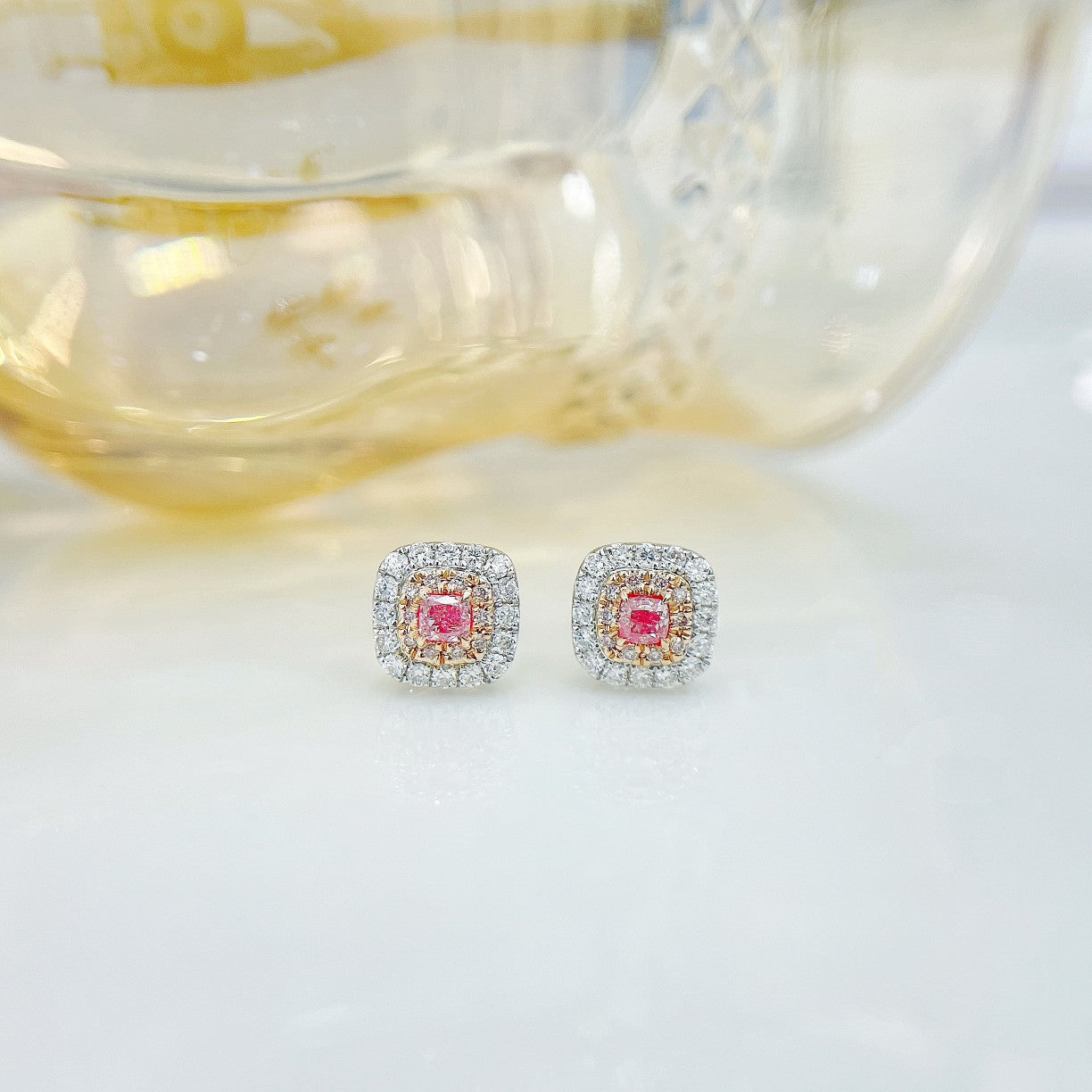 18K Pink Diamond Cushion-Cut Stud Earrings - Jeweler.Jewelry