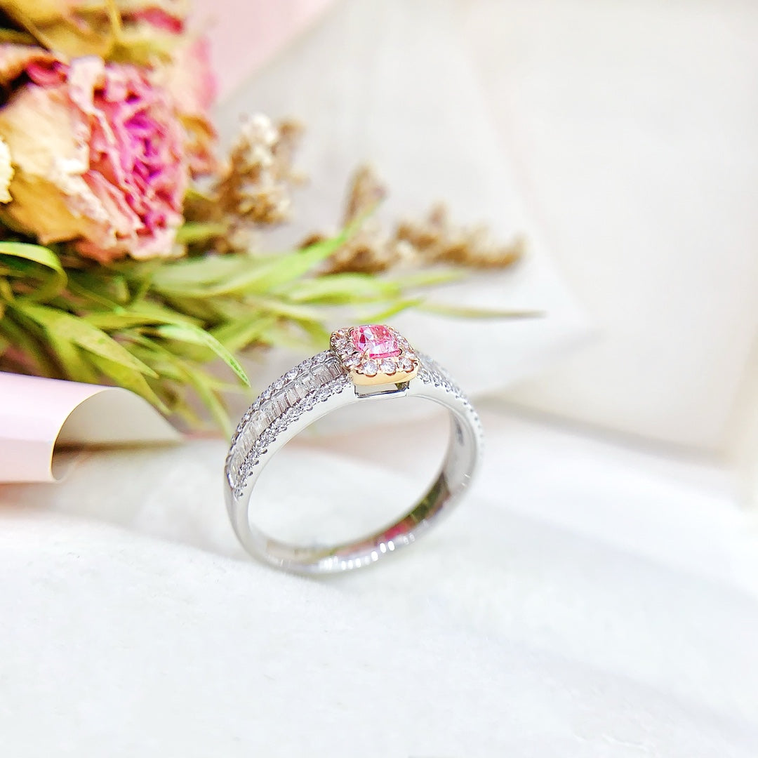 18K Pink Diamond Cushion-Cut T-Bar Ring | Premium Jewelry - Pink Diamond Ring