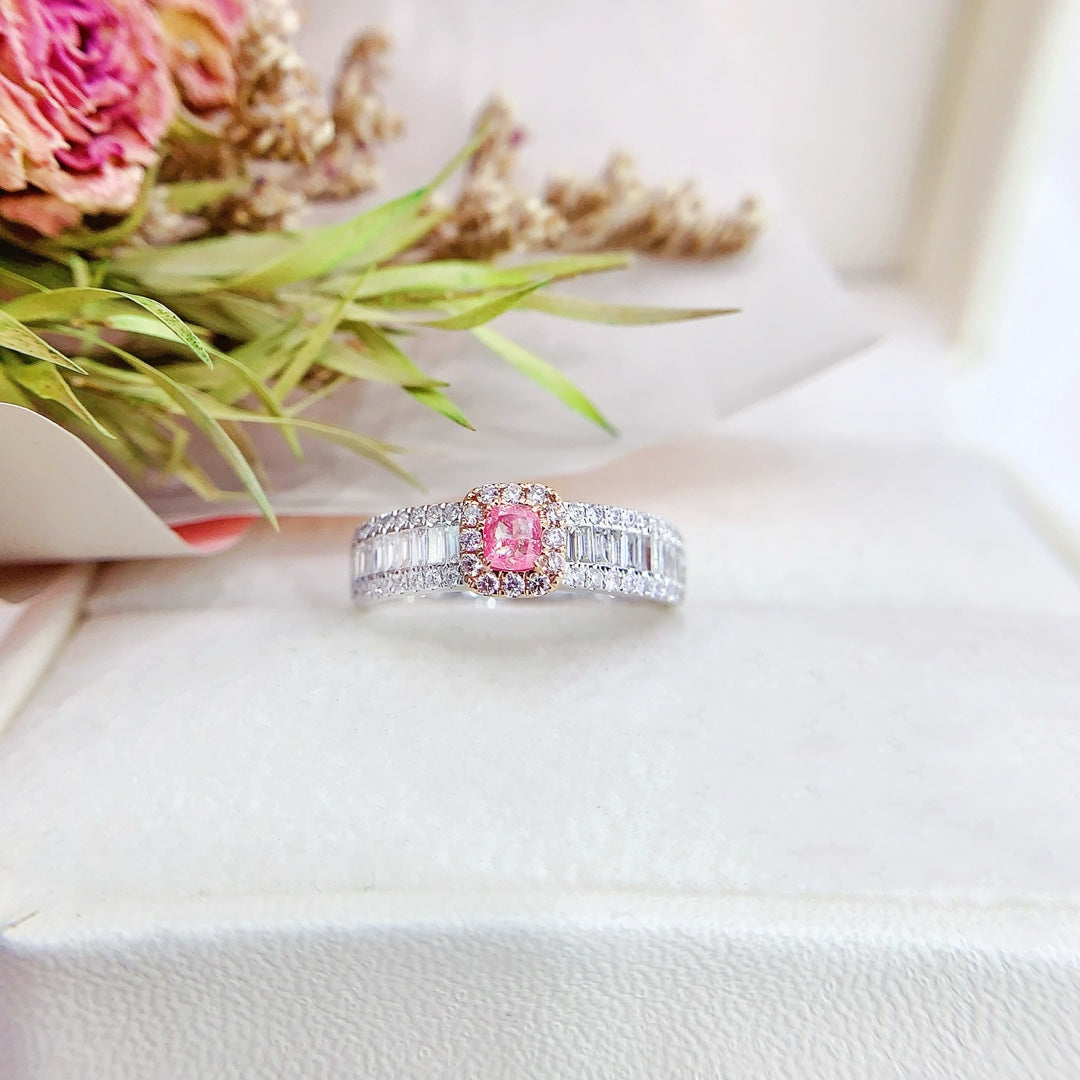 18K Pink Diamond Cushion-Cut T-Bar Ring | Premium Jewelry - Pink Diamond Ring