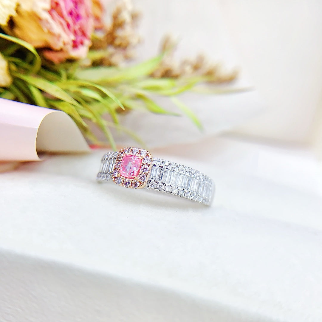 18K Pink Diamond Cushion-Cut T-Bar Ring | Premium Jewelry - Pink Diamond Ring