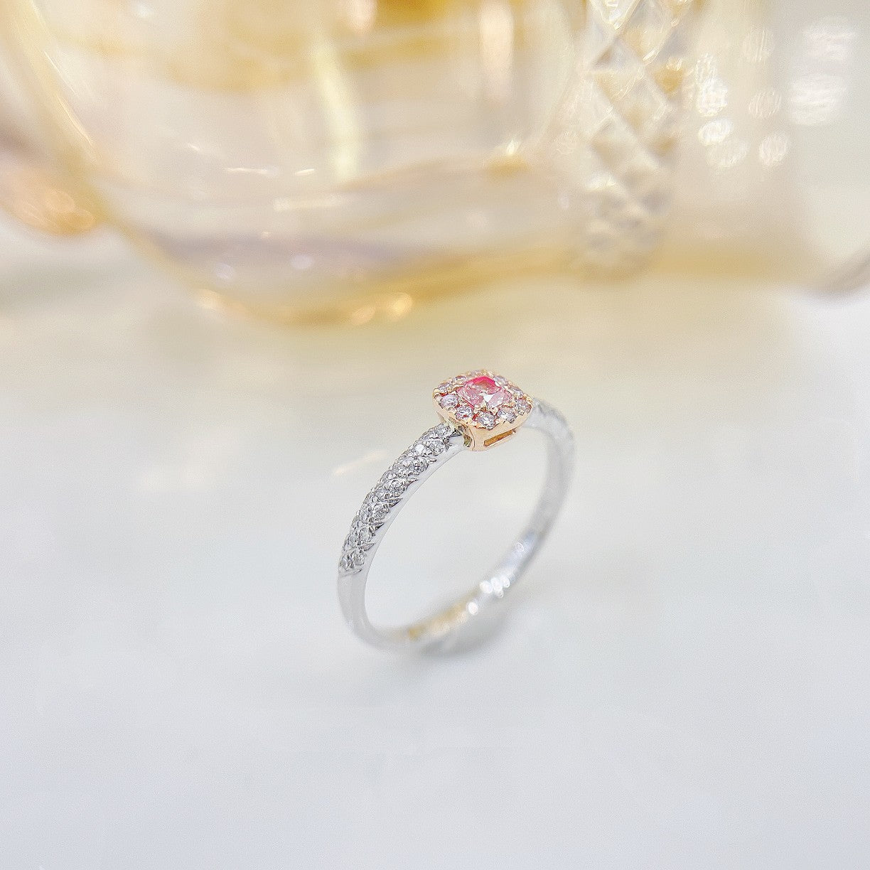 18K Pink Diamond Cushion-Cut Twist Ring - Exquisite Jewelry Piece - Pink Diamond Ring