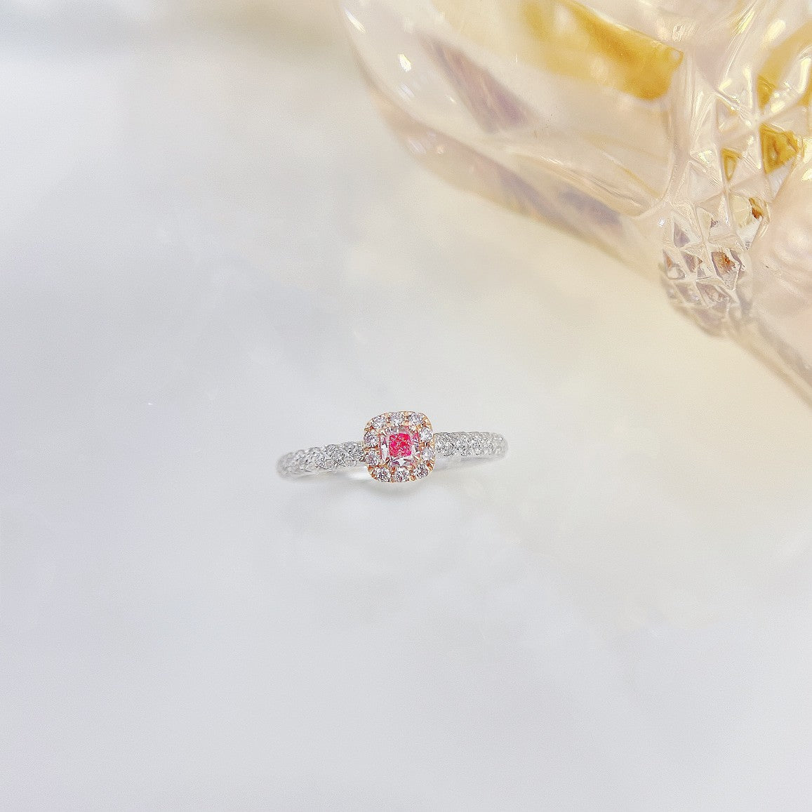 18K Pink Diamond Cushion-Cut Twist Ring - Exquisite Jewelry Piece - Pink Diamond Ring