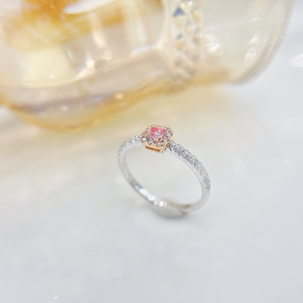 18K Pink Diamond Cushion-Cut Twist Ring - Exquisite Jewelry Piece - Pink Diamond Ring