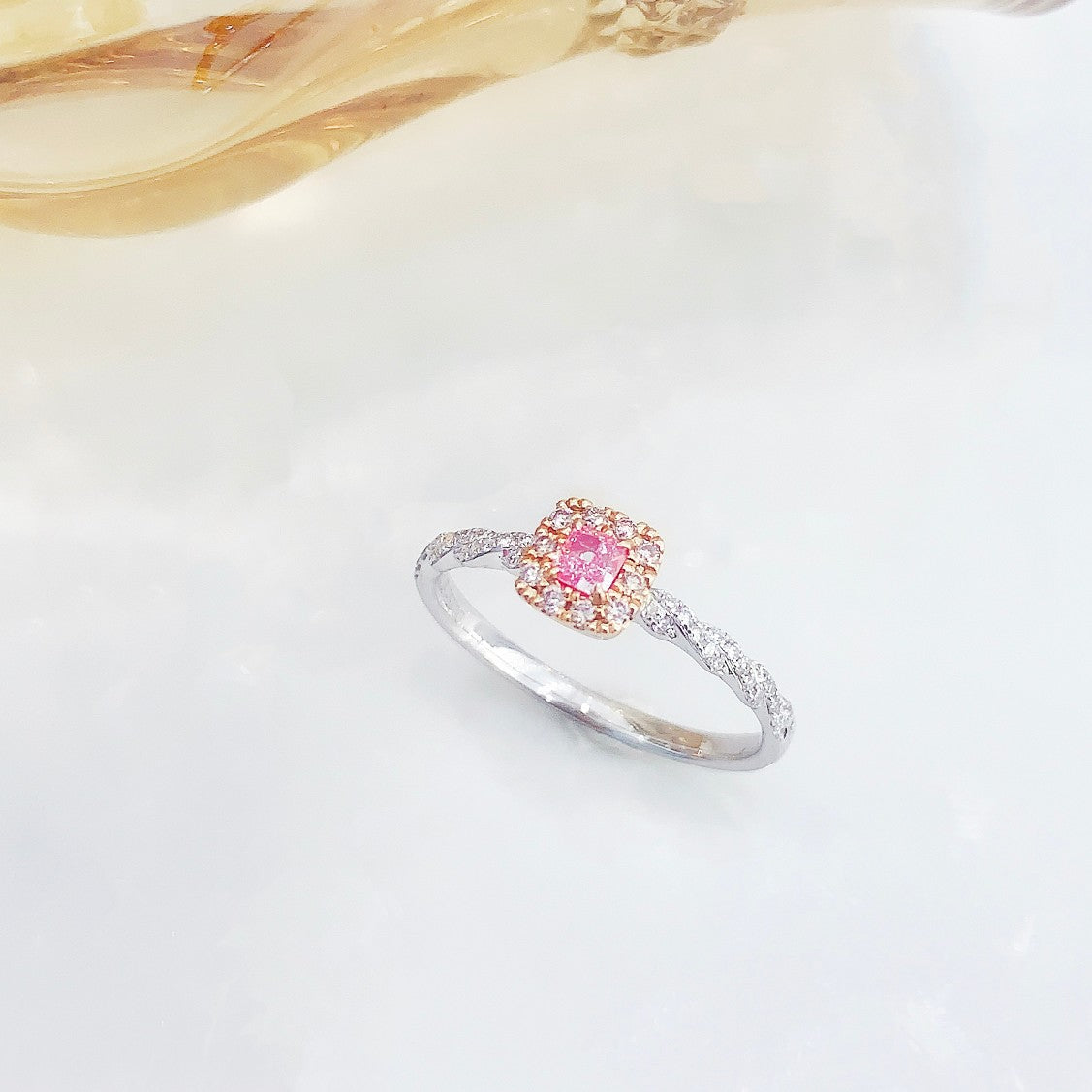 18K Pink Diamond Cushion-Cut Twist Ring - Luxury Jewelry - Pink Diamond Ring