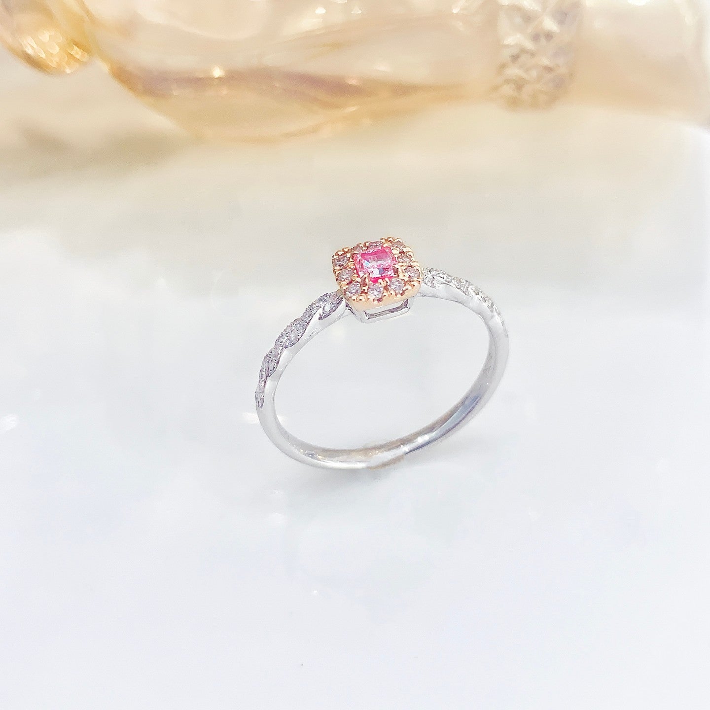 18K Pink Diamond Cushion-Cut Twist Ring - Luxury Jewelry - Pink Diamond Ring