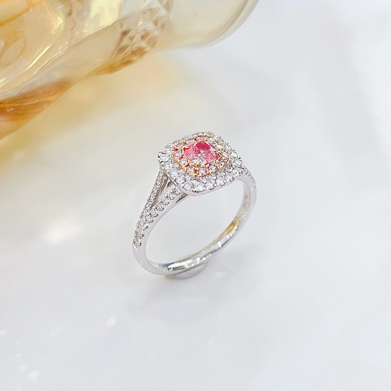 18K Pink Diamond Cushion-Cut Y-Arm Ring | Premium Jewelry - Pink Diamond Ring