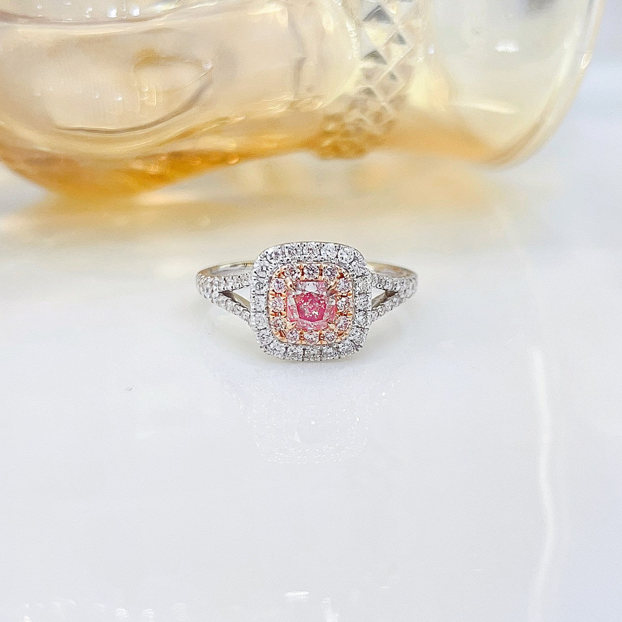 18K Pink Diamond Cushion-Cut Y-Arm Ring | Premium Jewelry - Pink Diamond Ring