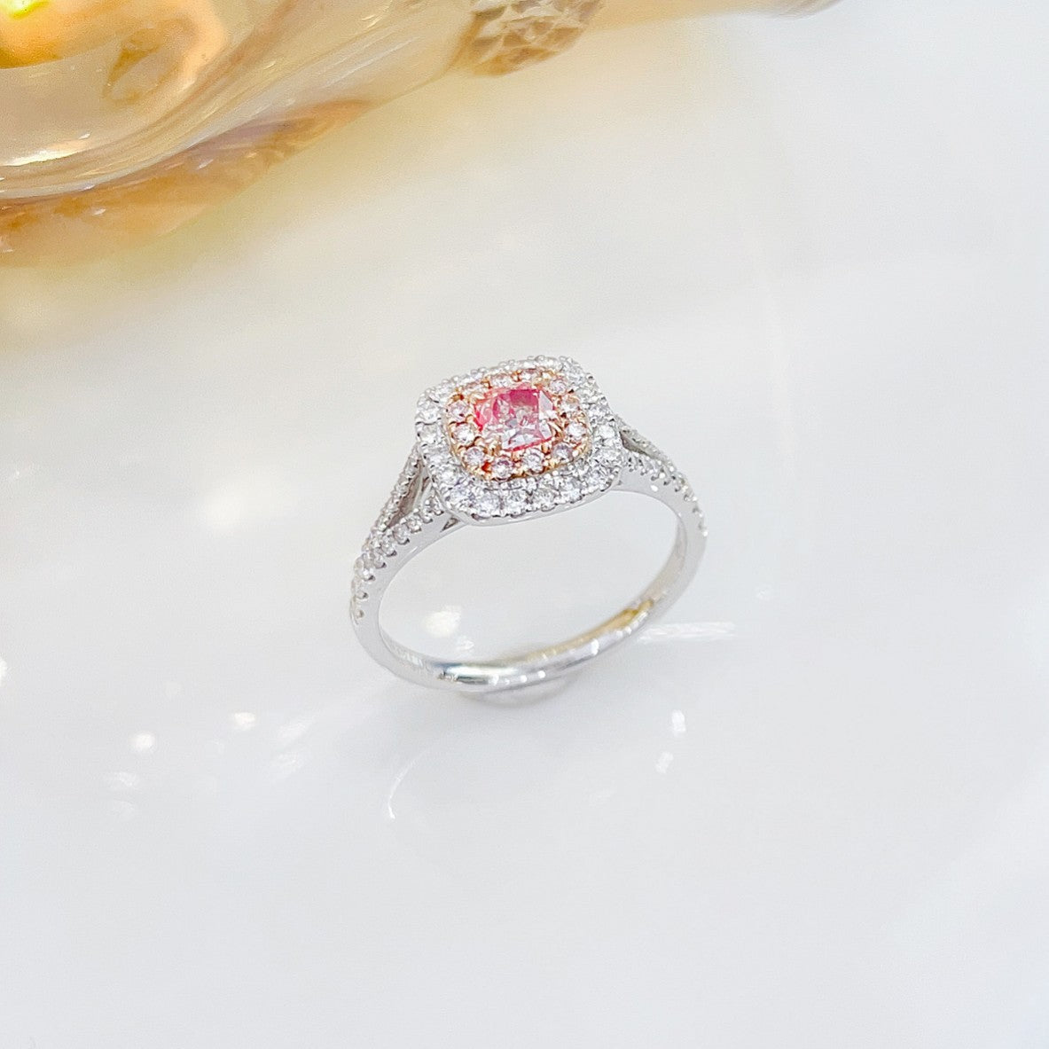 18K Pink Diamond Cushion-Cut Y-Arm Ring | Premium Jewelry - Pink Diamond Ring