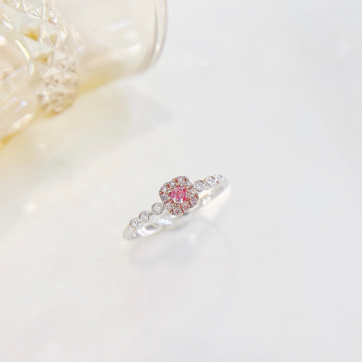 18K Pink Diamond Cushion Double Dewdrop Ring - Luxury Jewelry - Pink Diamond Ring