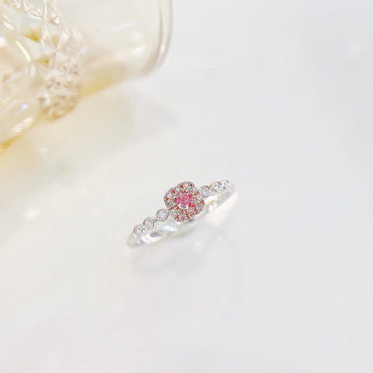 18K Pink Diamond Cushion Double Dewdrop Ring - Luxury Jewelry - Pink Diamond Ring