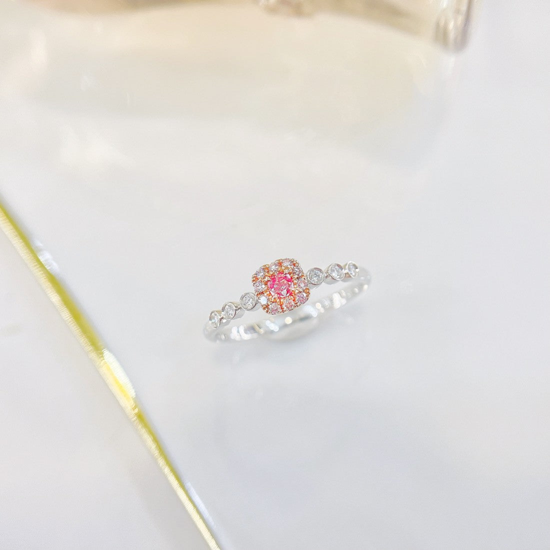 18K Pink Diamond Cushion Double Dewdrop Ring - Luxury Jewelry - Pink Diamond Ring