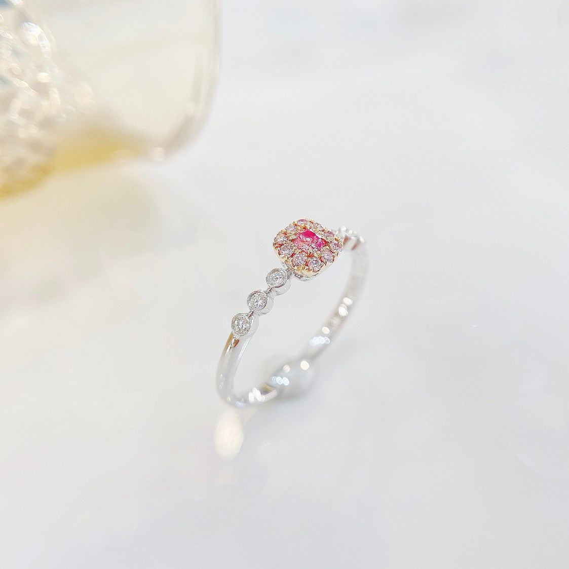 18K Pink Diamond Cushion Double Dewdrop Ring - Luxury Jewelry - Pink Diamond Ring