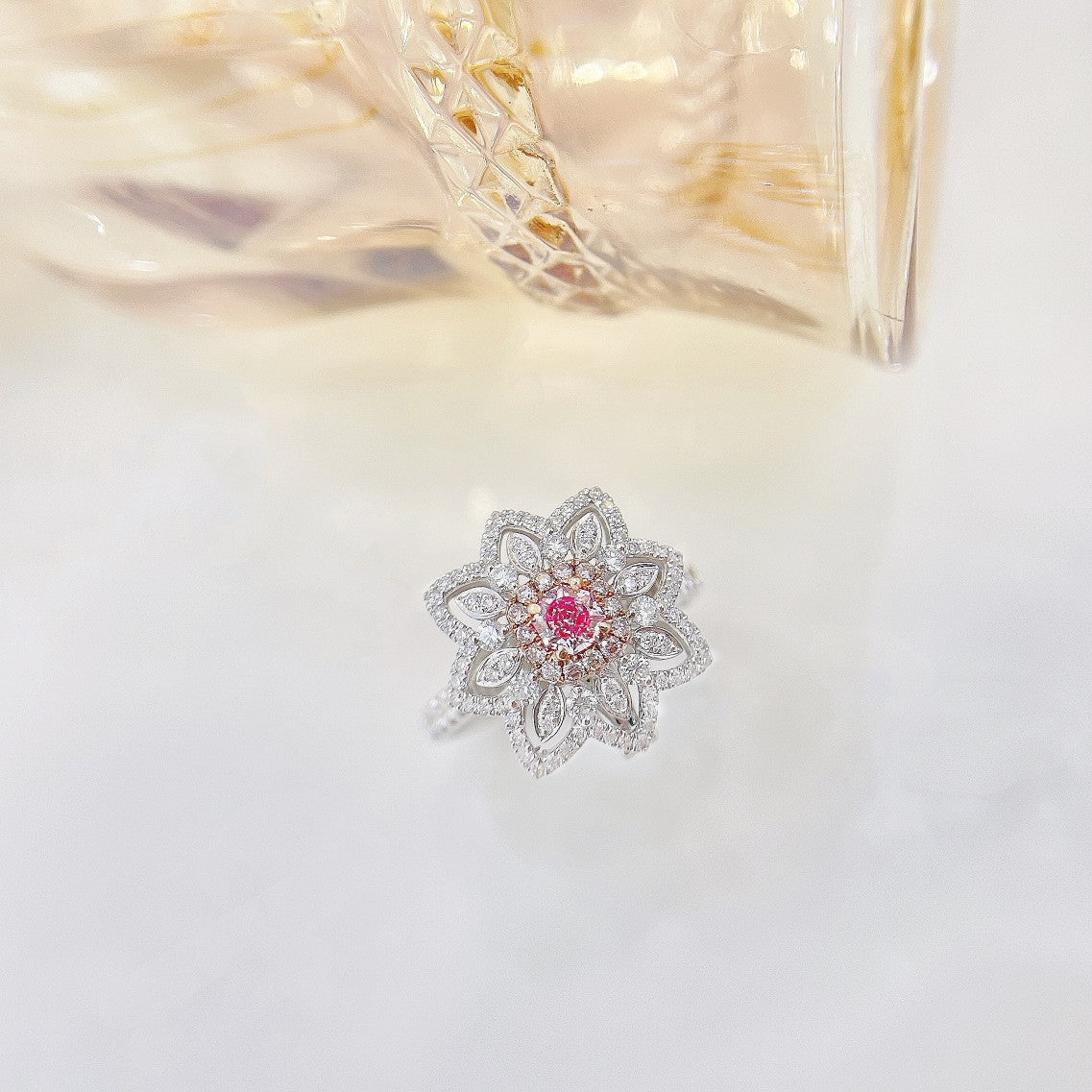 18K Pink Diamond Cushion Double-Layer Two-Way Wear Ring | Premium Jewelry - Pink Diamond Ring