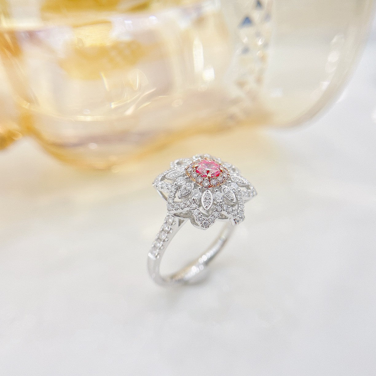 18K Pink Diamond Cushion Double-Layer Two-Way Wear Ring | Premium Jewelry - Pink Diamond Ring