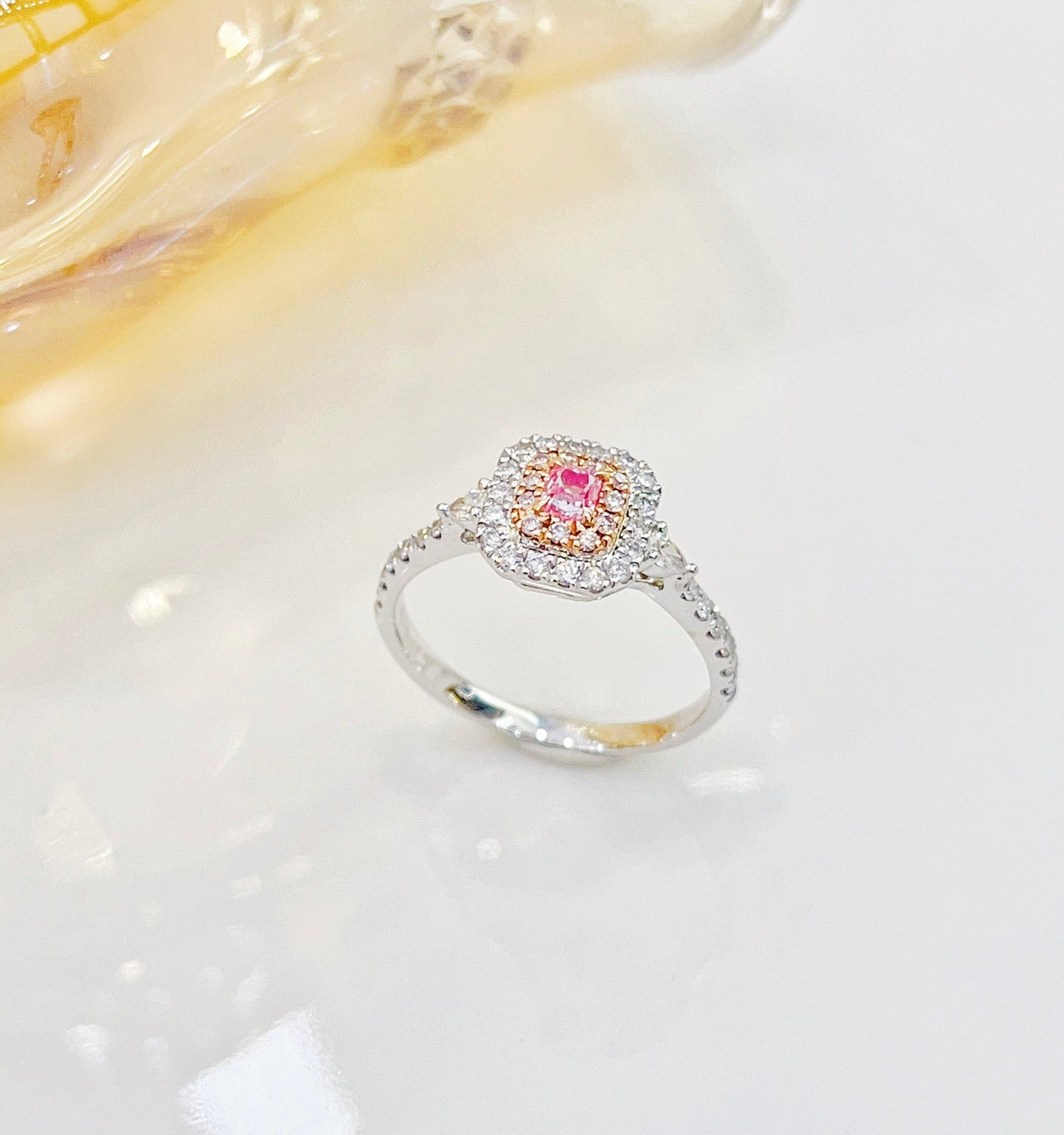 18K Pink Diamond Cushion Double Teardrop Ring - Exquisite Jewelry - Pink Diamond Ring