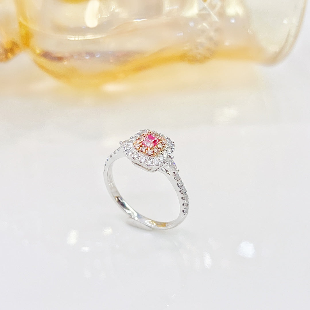 18K Pink Diamond Cushion Double Teardrop Ring - Exquisite Jewelry - Pink Diamond Ring