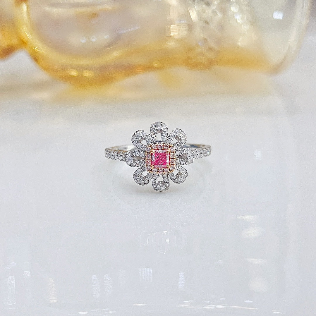 18K Pink Diamond Cushion Flower Ring - Exquisite Jewelry Piece - Pink Diamond Ring