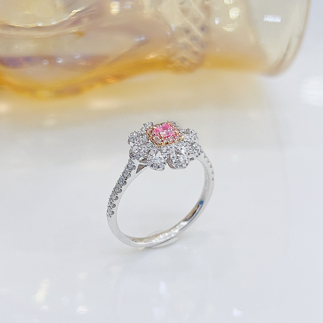 18K Pink Diamond Cushion Flower Ring - Exquisite Jewelry Piece - Pink Diamond Ring