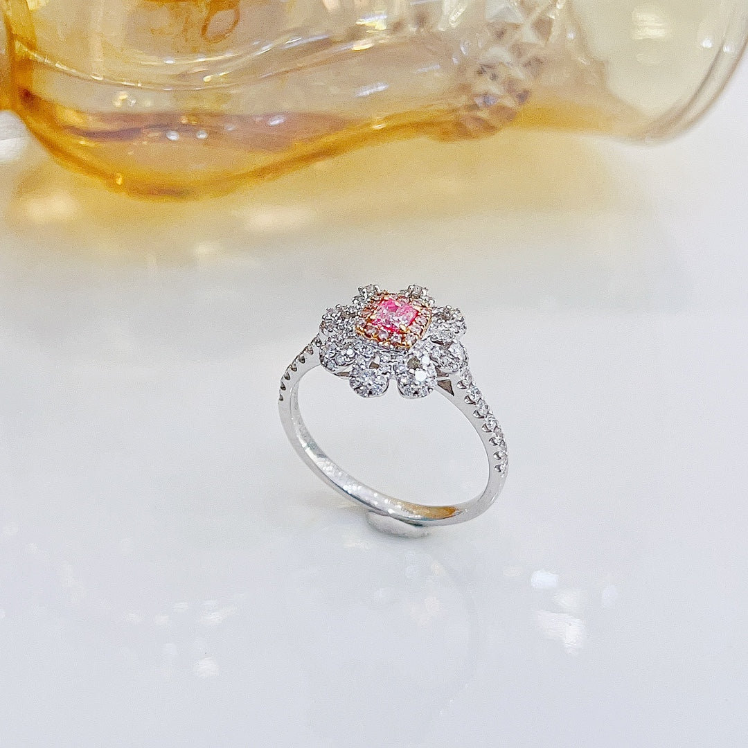 18K Pink Diamond Cushion Flower Ring - Exquisite Jewelry Piece - Pink Diamond Ring