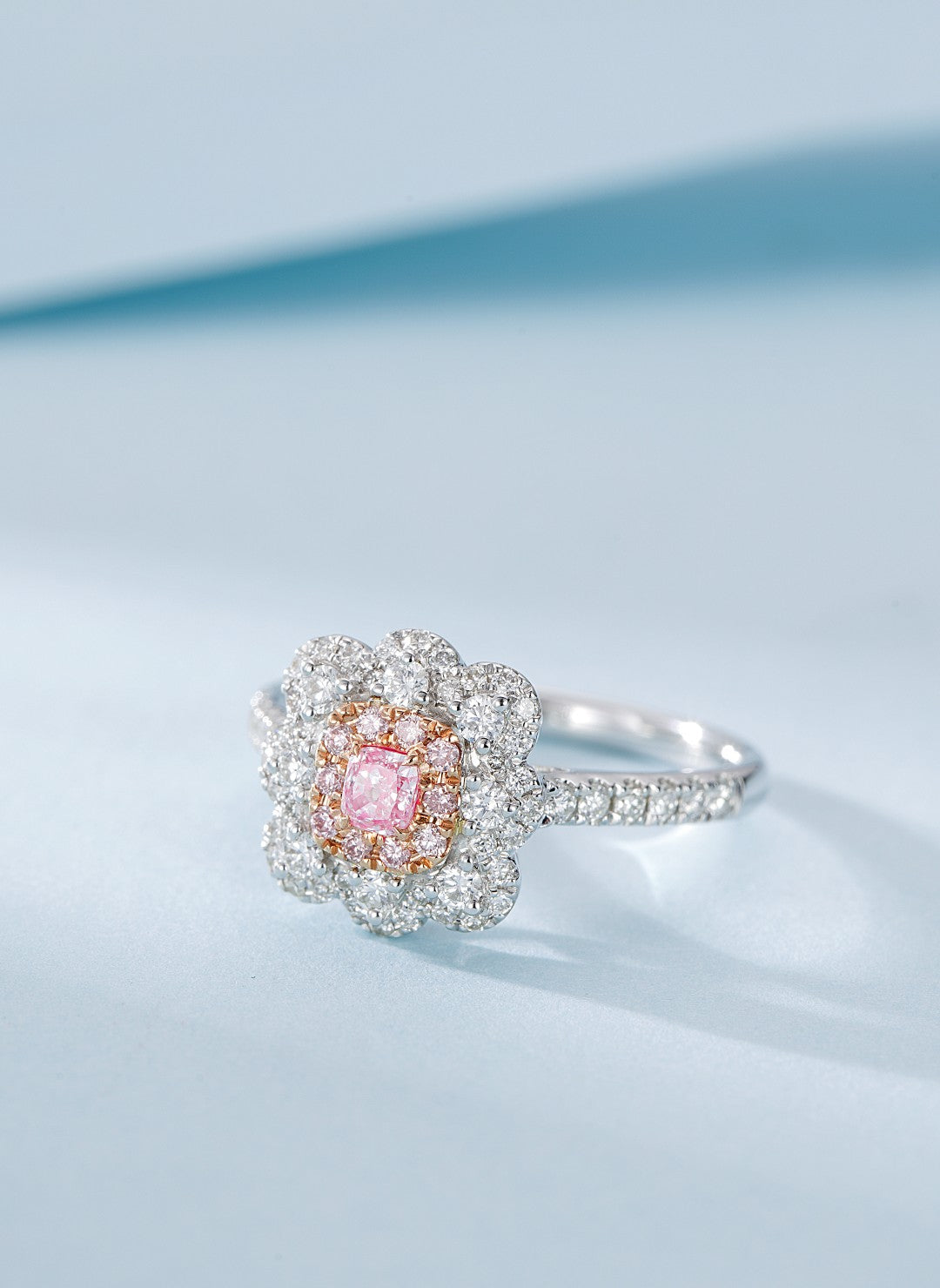 18K Pink Diamond Cushion Flower Ring - Luxury Jewelry - Pink Diamond Ring