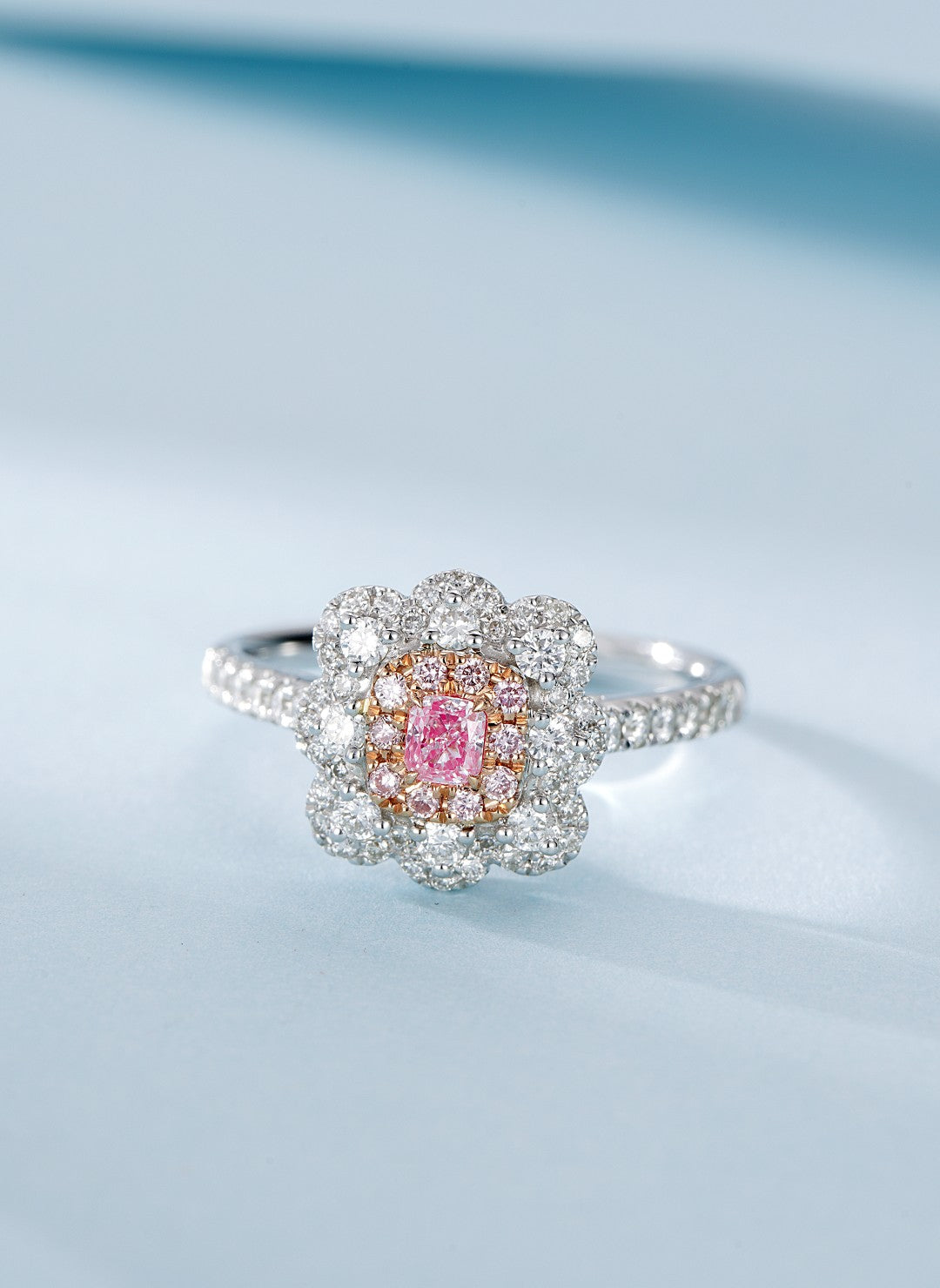 18K Pink Diamond Cushion Flower Ring - Luxury Jewelry - Pink Diamond Ring