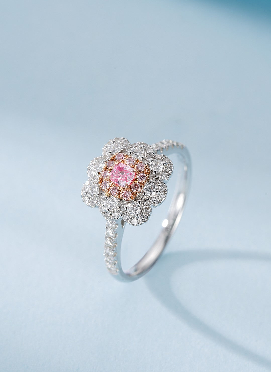 18K Pink Diamond Cushion Flower Ring - Luxury Jewelry - Pink Diamond Ring