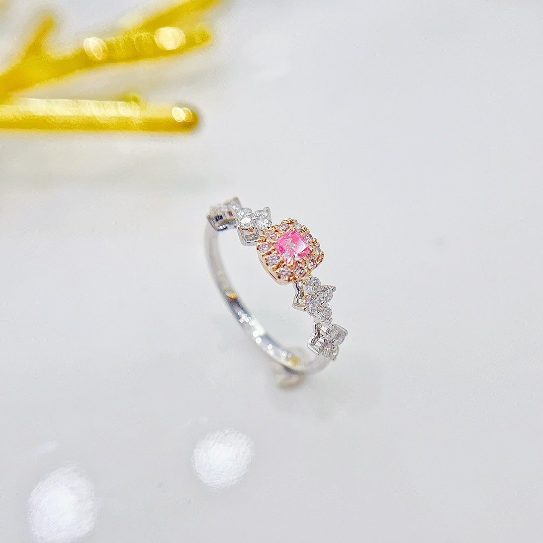 18K Pink Diamond Cushion Four-Leaf Ring - Luxury Jewelry - Pink Diamond Ring