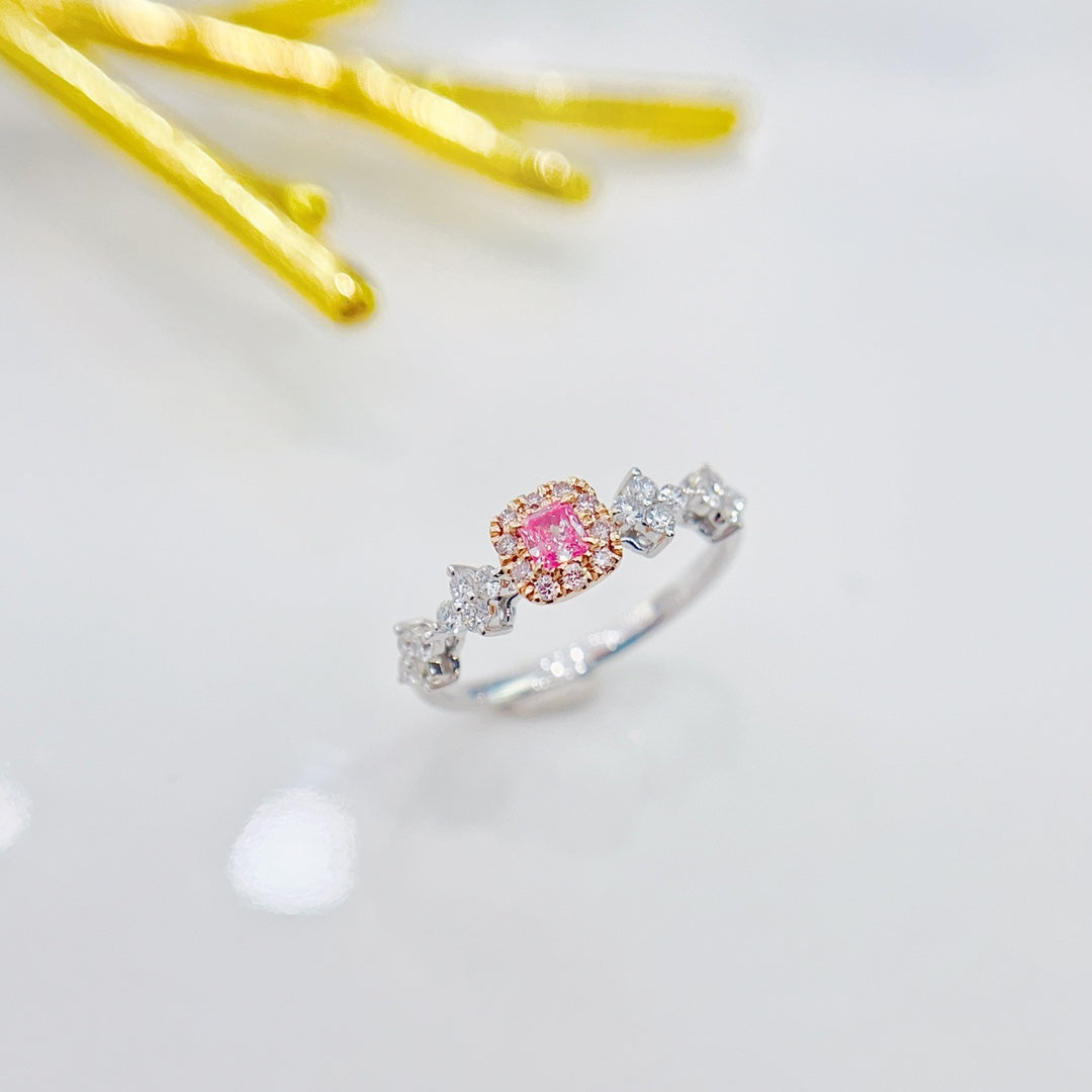 18K Pink Diamond Cushion Four-Leaf Ring - Luxury Jewelry - Pink Diamond Ring