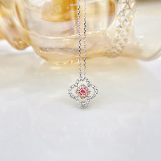 18K Pink Diamond Cushion Four-Petal Flower Necklace | Luxury Jewelry - Pink Diamond Necklace