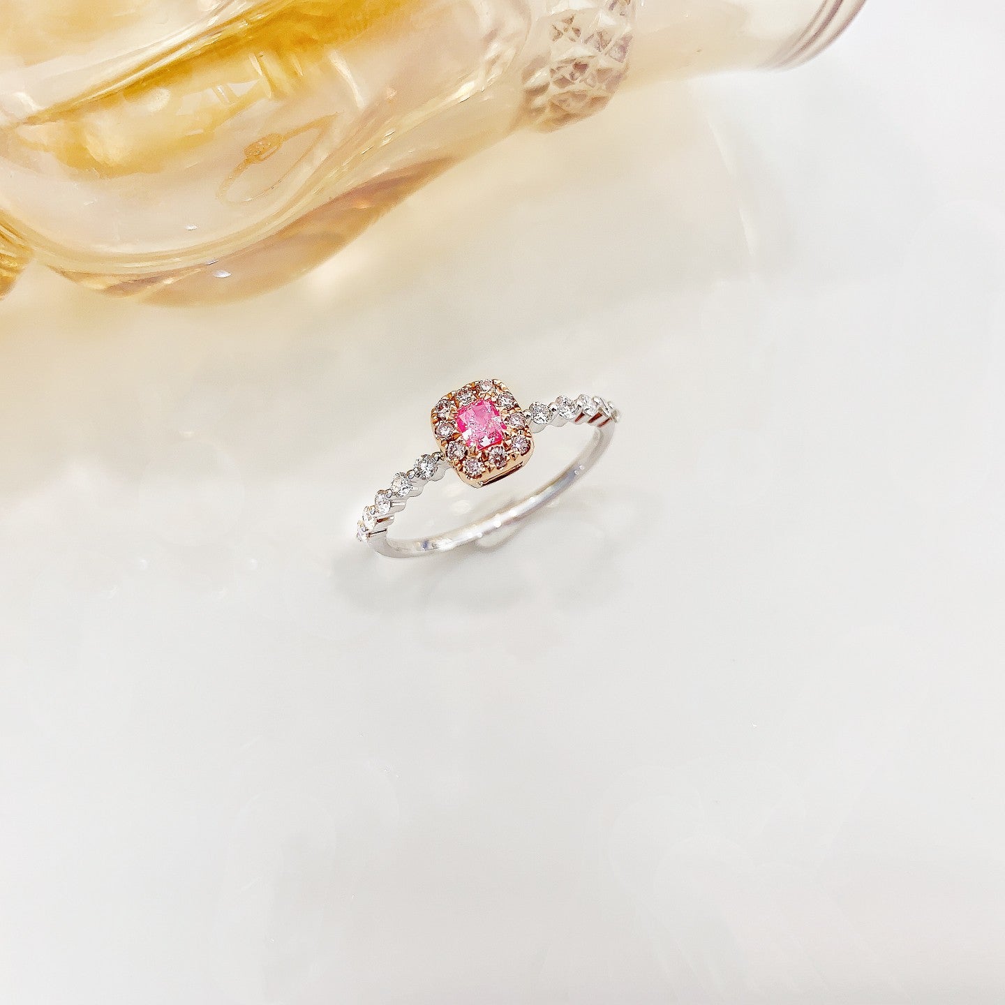 18K Pink Diamond Cushion Halo Ring - Exquisite Jewelry - Pink Diamond Ring