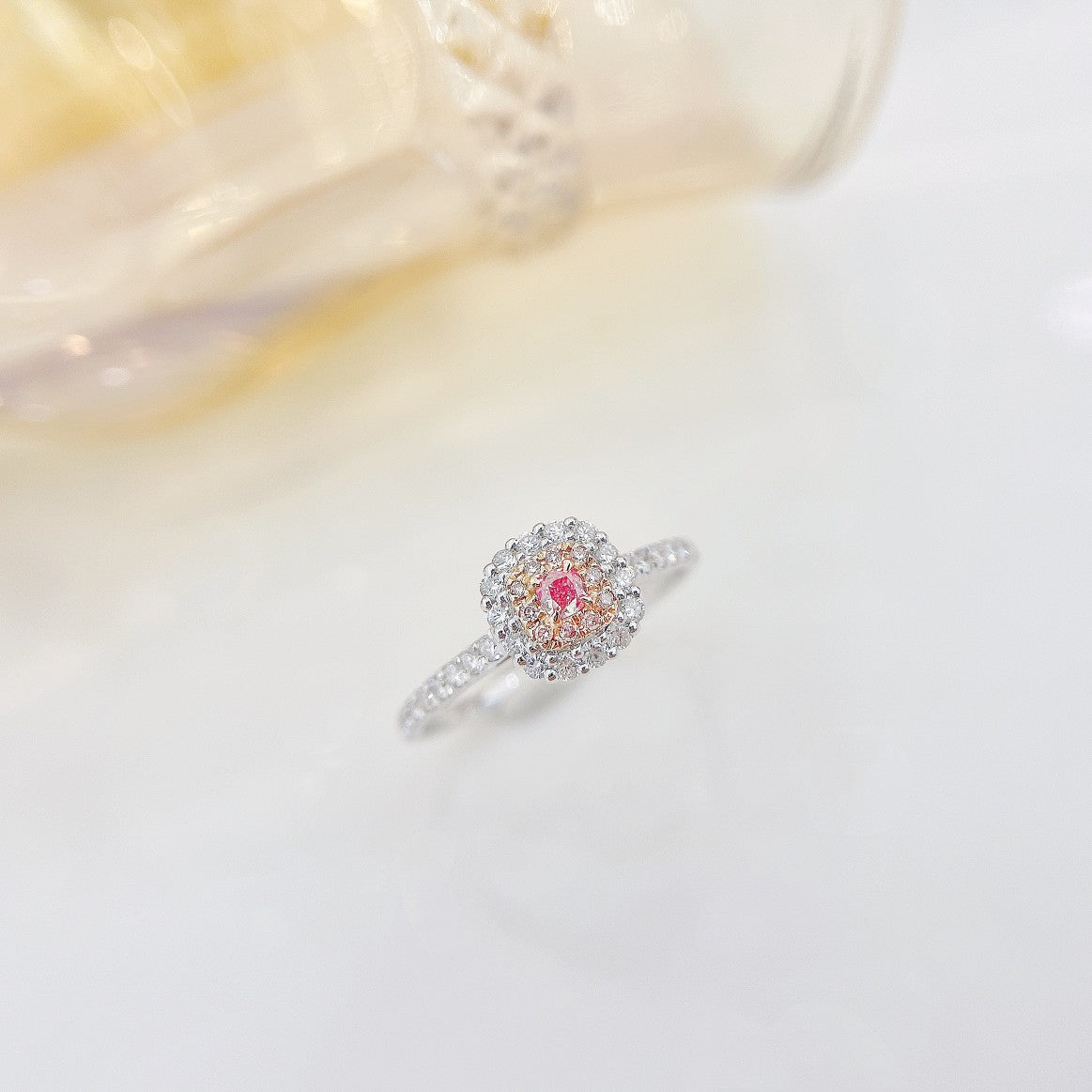 18K Pink Diamond Cushion Halo Ring - Exquisite Jewelry - Pink Diamond Ring