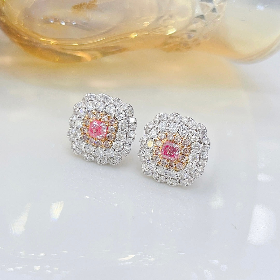 18K Pink Diamond Cushion Halo Stud Earrings - Jeweler.Jewelry