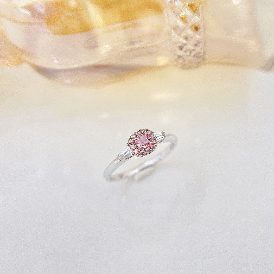 18K Pink Diamond Cushion Halo T Ring - Luxury Jewelry - Pink Diamond Ring