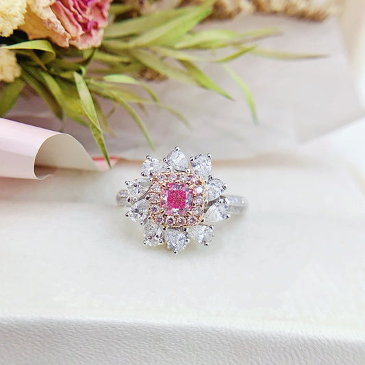 18K Pink Diamond Cushion Halo Two-Way Wear Jewelry - Pink Diamond Ring