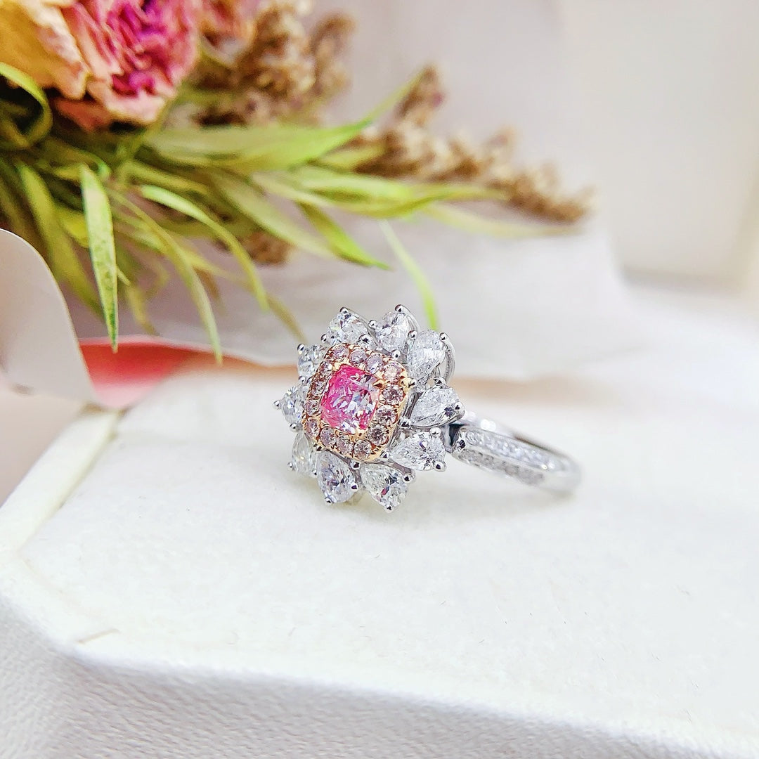 18K Pink Diamond Cushion Halo Two-Way Wear Jewelry - Pink Diamond Ring