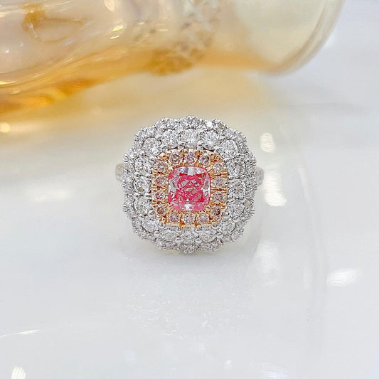 18K Pink Diamond Cushion Halo Two-Way Wear Jewelry - Pink Diamond Ring